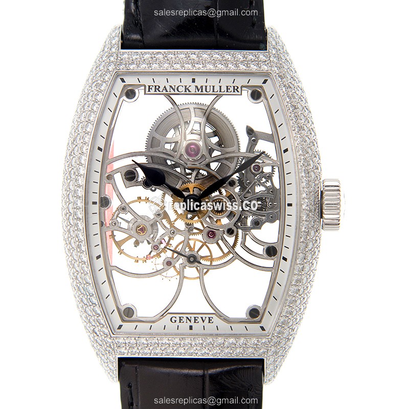 Franck Muller 8880 B S6 SQT D GENEVE Automatic Steel Watch | Skull Dial & Alligator Strap