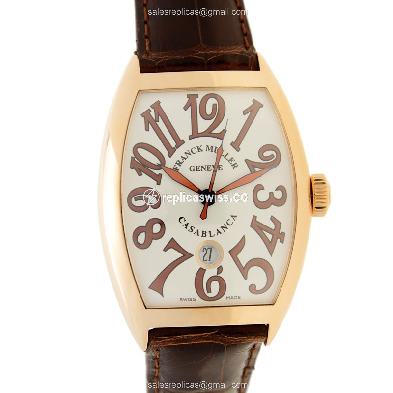 Franck Muller 8880 C DT Automatic Watch in 18kt Gold with White Dial & Leather Strap