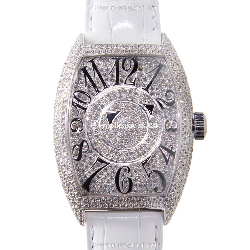Franck Muller 8880 DM D CD Replica | Automatic Movement | 18kt White Gold Case & Diamond Bezel Watch