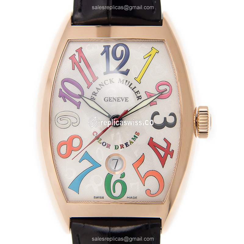 Franck Muller 8880 SC DT COL DRM Cintree Curvex Automatic, 18kt White Gold Dial, Black Alligator