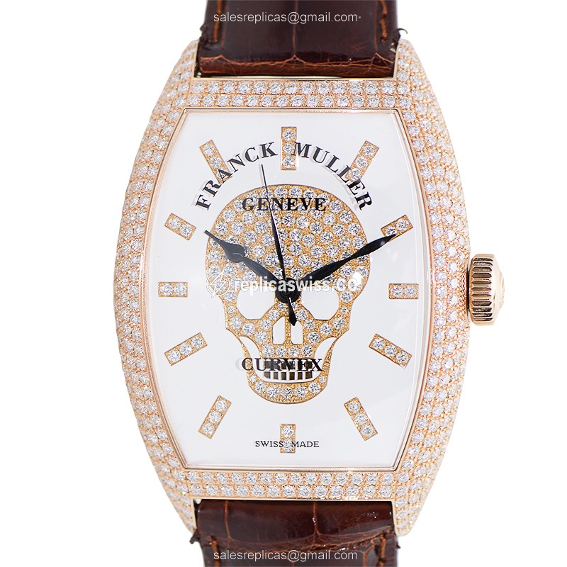Franck Muller 8880 SC DT Gothique Automatic Watch, 18kt Rose Gold Case & White Dial, Alligator