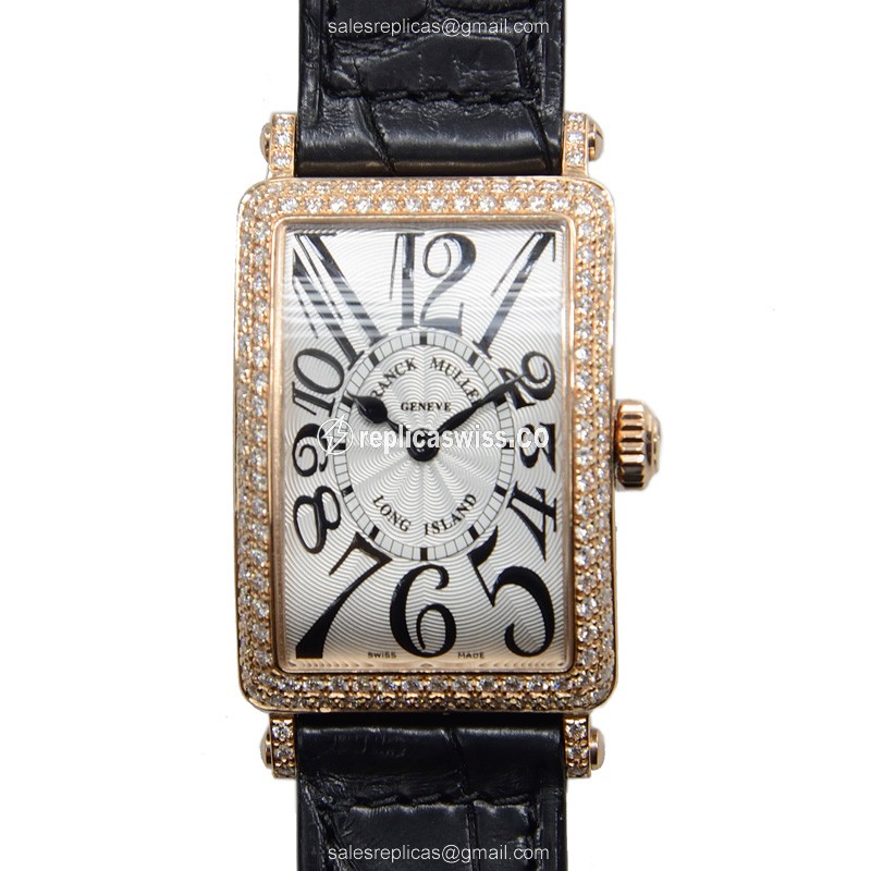 Franck Muller 902 QZ D Long Island Replica with Silver Dial & Black Leather Strap Watch