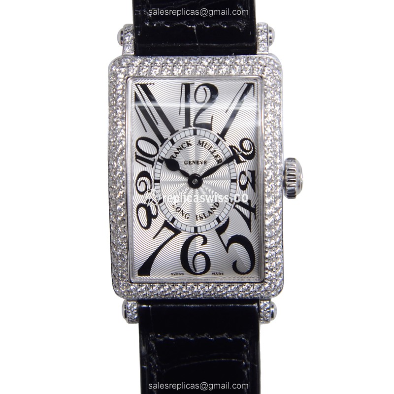 Franck Muller 902 QZ D Replica, Silver Dial, 18kt White Gold Case & Diamond Bezel Watch