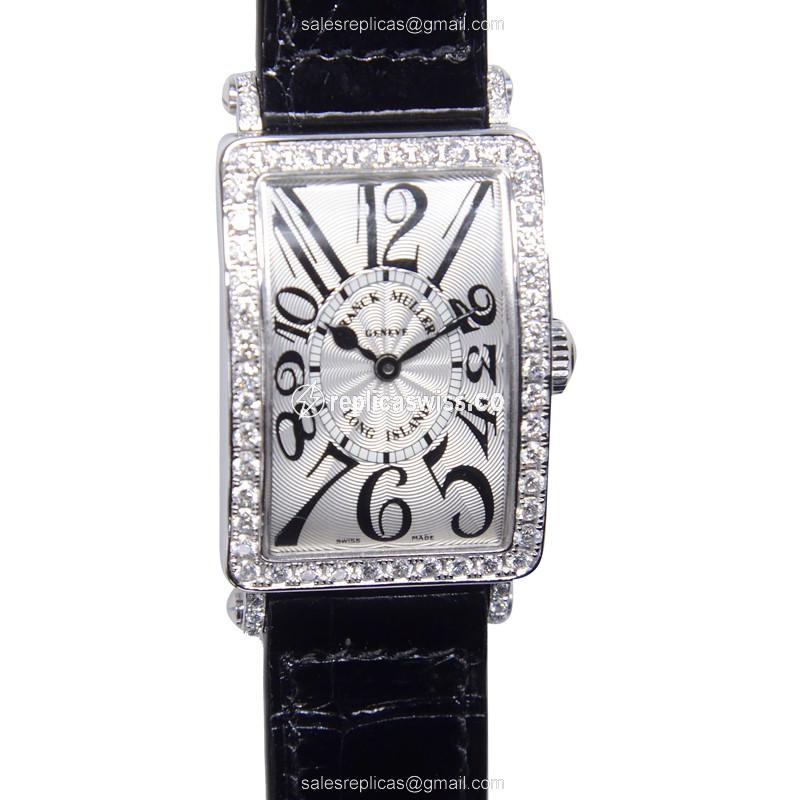 Franck Muller 902 QZ DP LONG ISLAND Replica in Stainless Steel, Silver Dial, Black Alligator