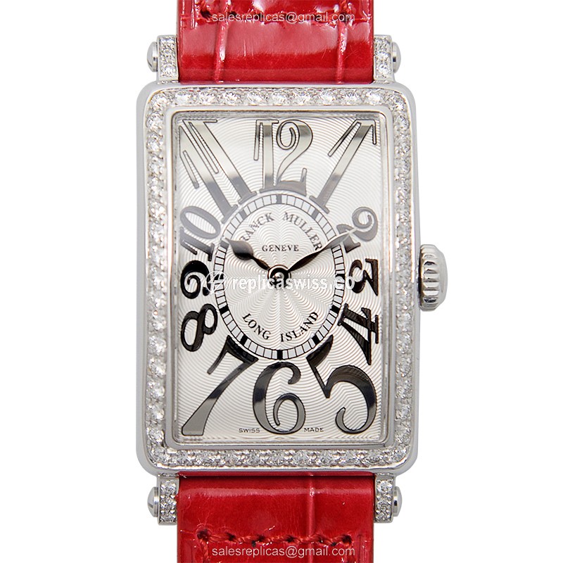Franck Muller 902 QZ REL D 1R LONG ISLAND Replica, Silver Dial, Alligator Red Strap, Sapphire