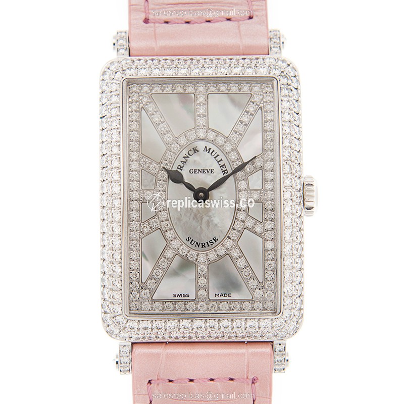 Franck Muller 952 Long Island Replica in 18kt White Gold & Pink Alligator Strap, Quartz Movement