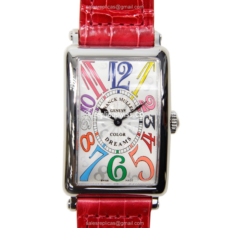 Franck Muller 952 QZ COL DRM Long Island Replica, Silver Dial, Alligator Red Strap Watch