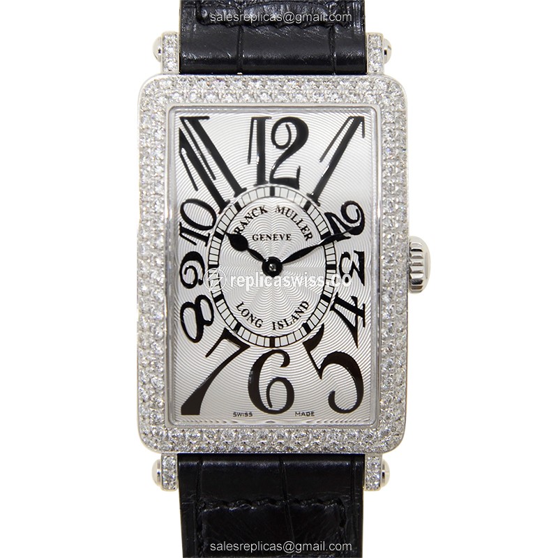 Franck Muller 952 QZ D Long Island Replica in 18kt White Gold with Silver Dial & Alligator Strap