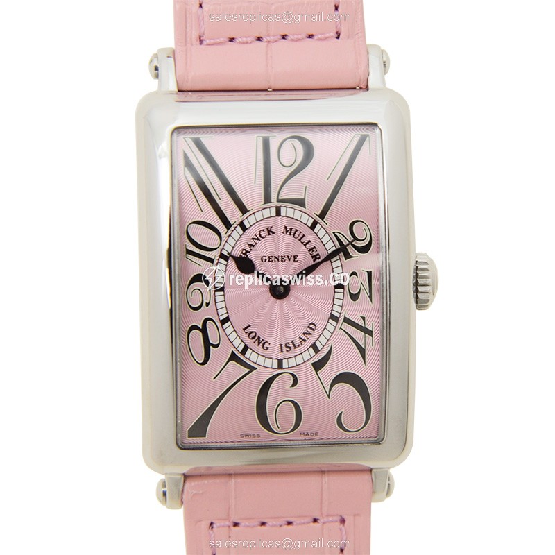 Franck Muller 952 QZ LONG ISLAND Replica, Pink Dial & Steel Case, Alligator Pink Strap Watch