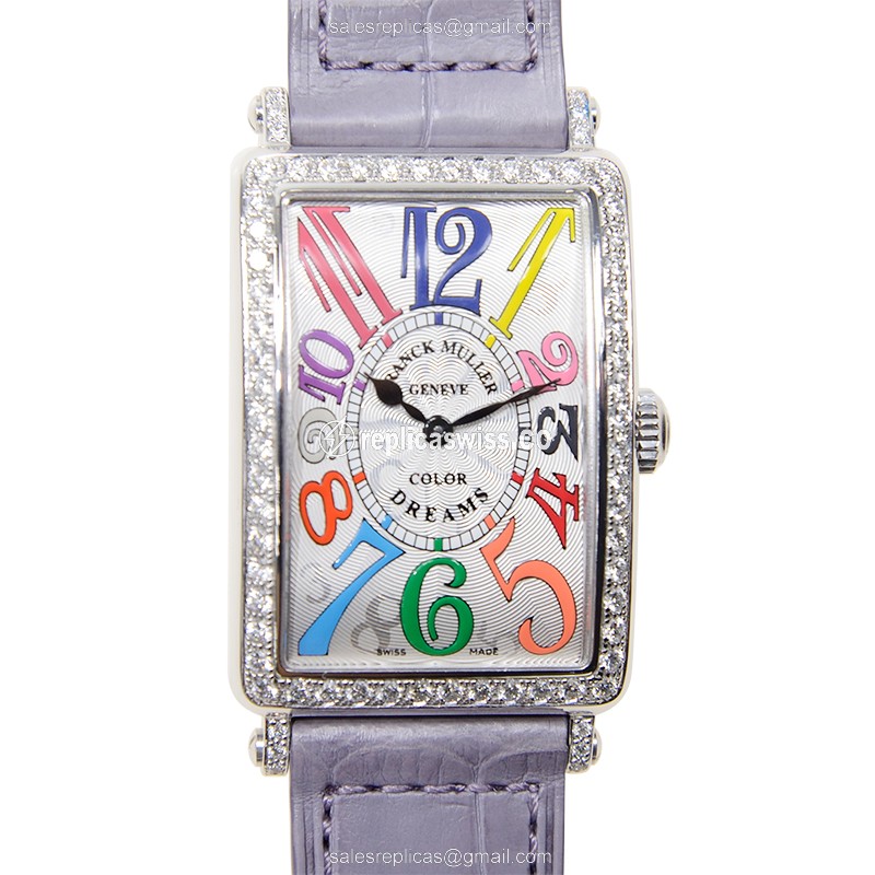 Franck Muller 952 QZ Replica | Silver Dial, Alligator Purple Strap | Crystal Sapphire Crystal Watch