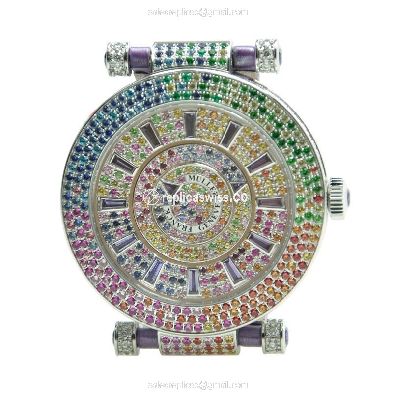 Franck Muller DM 42 QTR SAI Double Mystery Automatic Watch in 18kt White Gold & Diamond, Alligator
