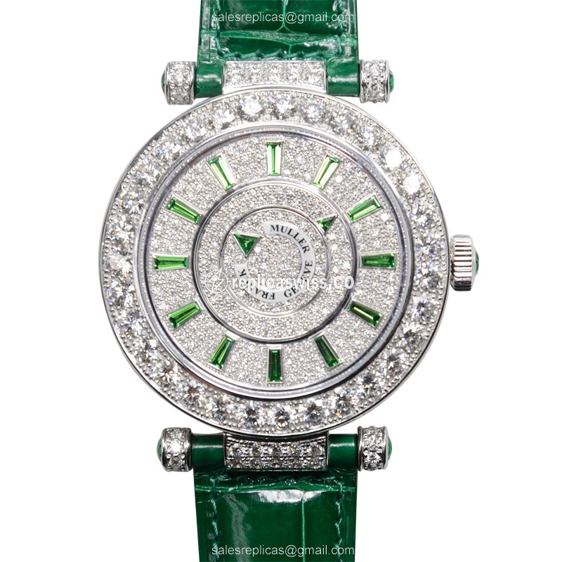 Franck Muller DM42 D1R CD Replica with Automatic Movement, 18kt White Gold Case & Green Alligator