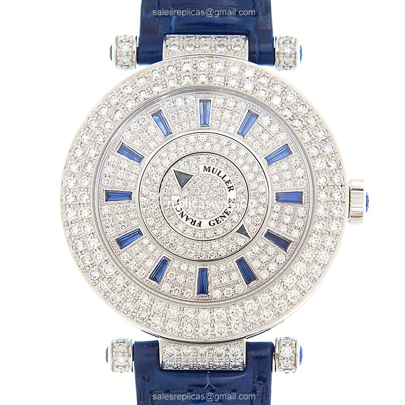 Franck Muller DM42 D1R CD Replica with Silver Dial, Automatic Movement & Blue Alligator Strap Watch