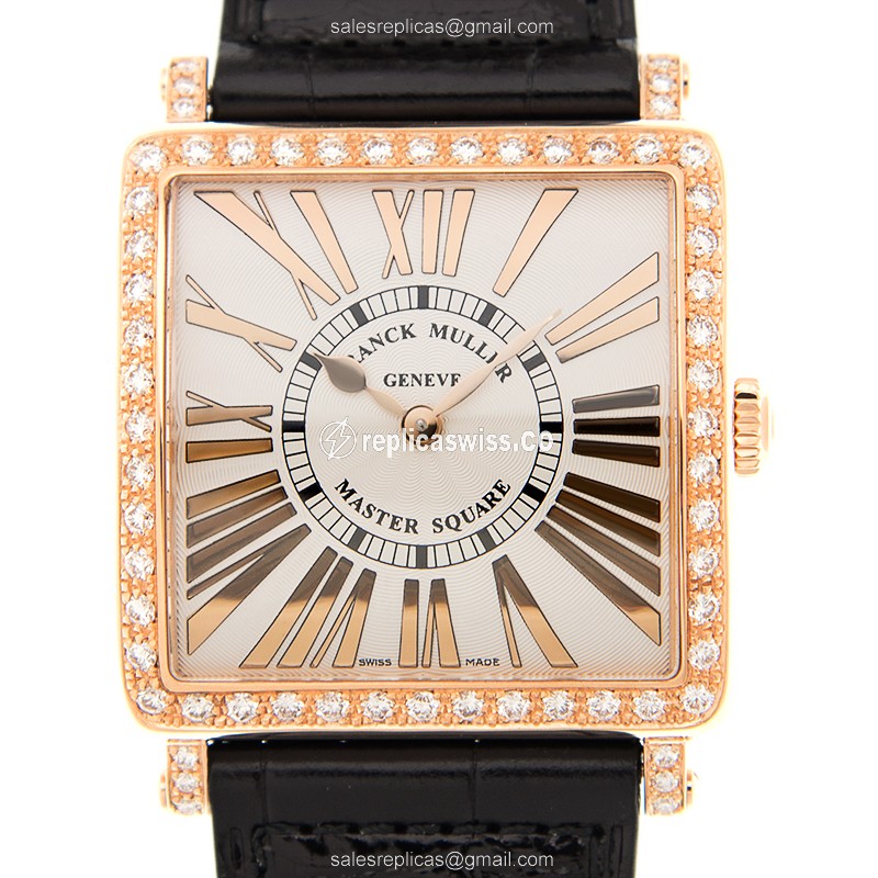 Franck Muller Master Square Replica in 18kt Rose Gold with Diamond Accents & White Dial Watch