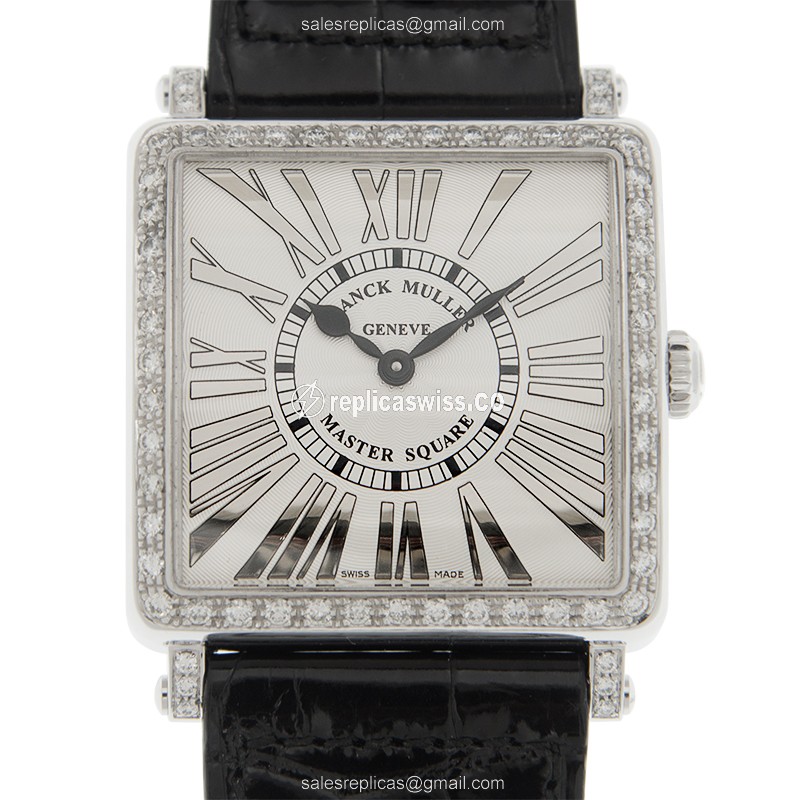 Franck Muller Master Square Replica in 18kt White Gold, White Dial, Diamond Bezels Watch