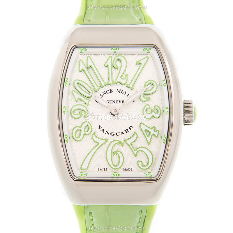 Franck Muller V 29 QZ VANGUARD replica with White Dial & Alligator Green strap, Swiss Quartz