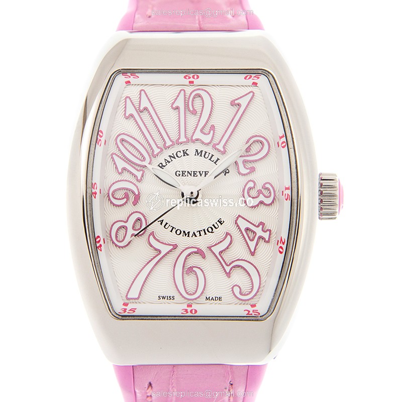 Franck Muller V 29 SC Vanguard Automatic in Stainless Steel, White Dial & Pink Alligator Strap Watch