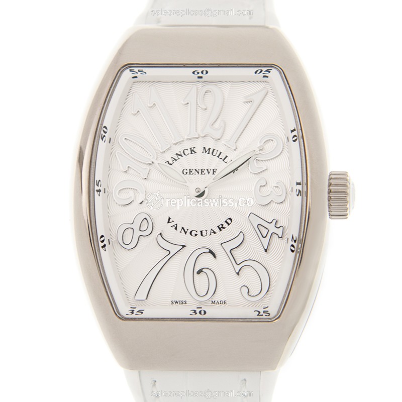 Franck Muller V 32 QZ Vanguard | Silver Dial, 18kt Gold Case & Leather Strap Watch