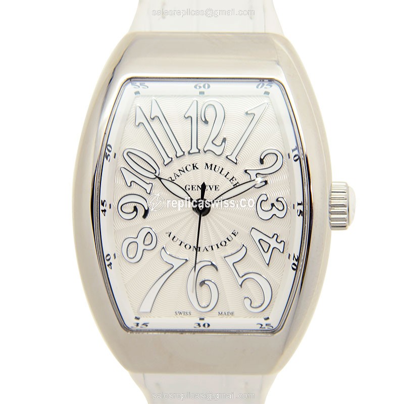 Franck Muller V 32 SC Vanguard Automatic Steel Case with Silver Dial White Rubber Strap Watch