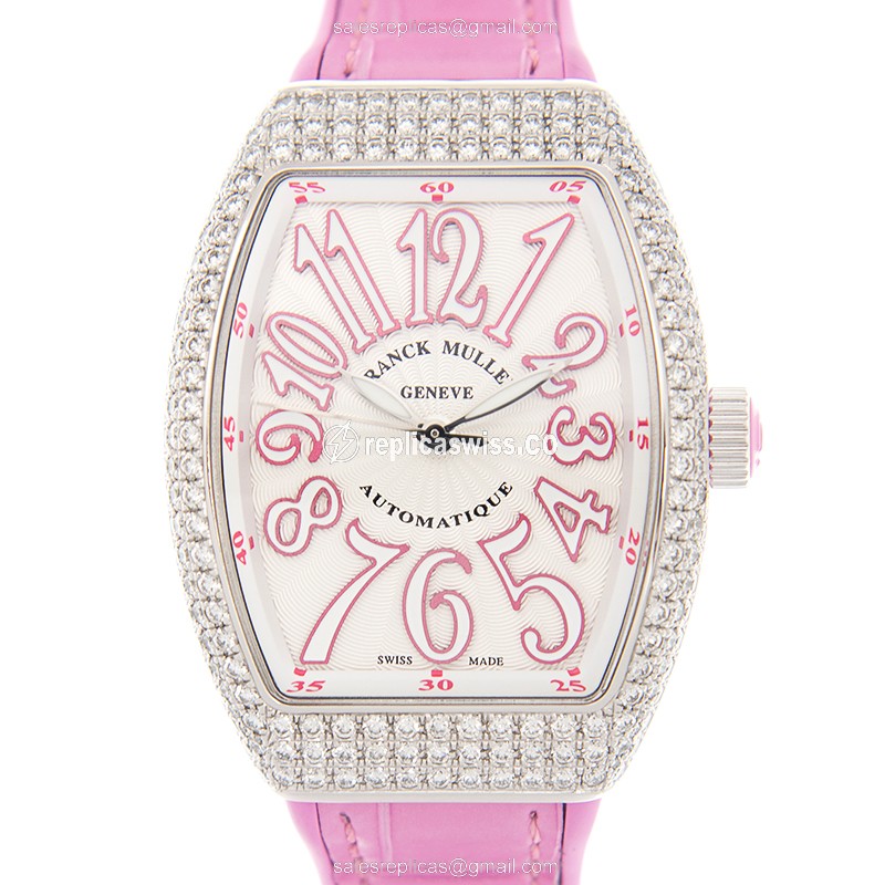 Franck Muller V 32 SC Vanguard Automatic Steel & Diamond-Crystal Alligator Pink Strap Watch