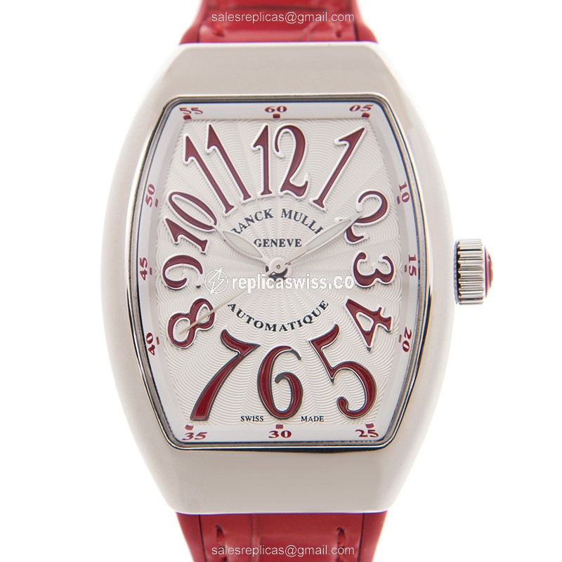 Franck Muller V 32 SC Vanguard Automatic | White Dial, Red Alligator Strap Watch