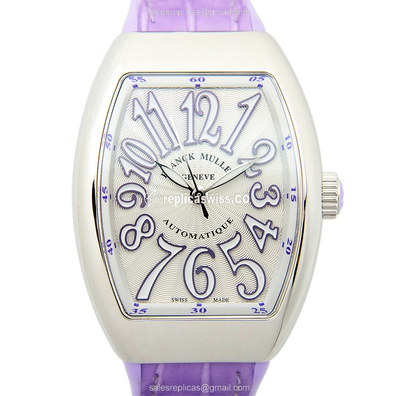 Franck Muller V 32 SC Vanguard Replica | Automatic Movement | Silver Dial & Purple Rubber Strap