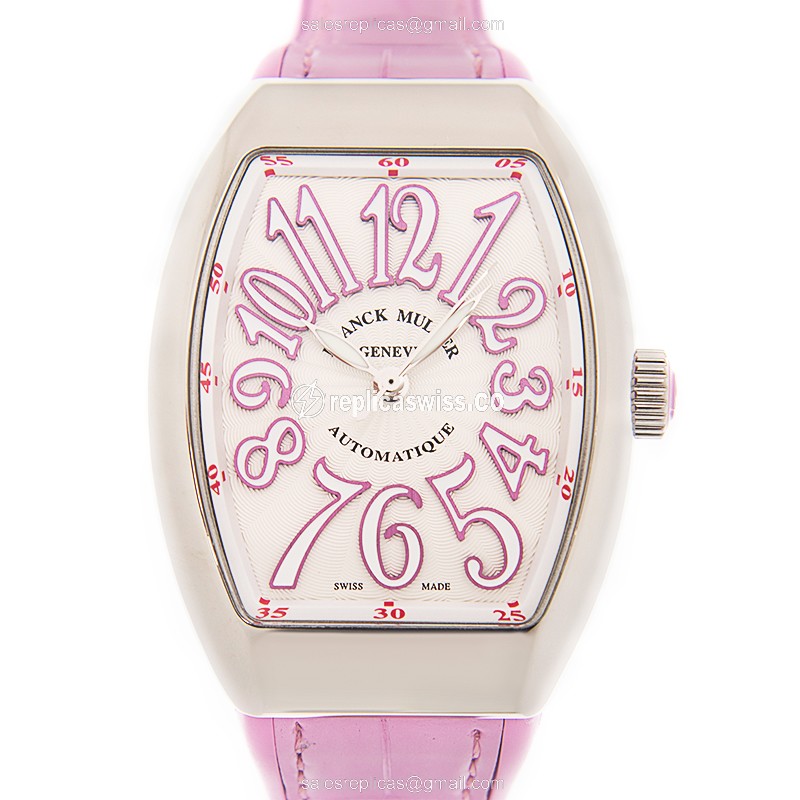 Franck Muller V 35 SC AT FO Vanguard Automatic Steel Case with White Dial & Pink Alligator Strap