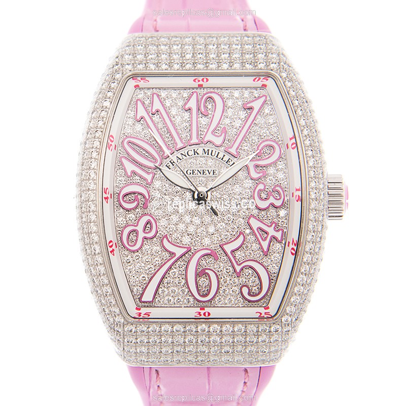 Franck Muller V 35 SC Vanguard Automatic in Stainless Steel & Pink Alligator Strap, Silver Dial