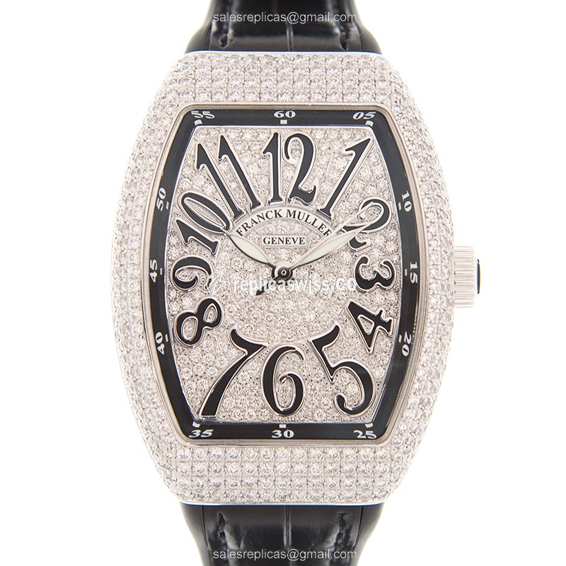 Franck Muller V 35 SC Vanguard Automatic — Silver Dial, Diamond-Clad Steel & Black Alligator Strap