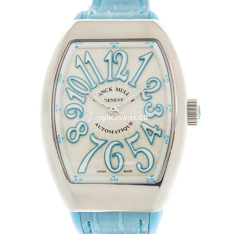 Franck Muller V 35 SC Vanguard — Automatic, White Dial, Stainless Steel Case & Leather Strap Watch
