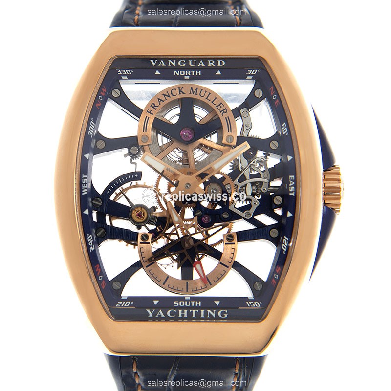 Franck Muller V 41 S6 SQT Yacht Anchor — Manual Wind, 18kt Rose Gold Case, Blue Leather Strap Watch