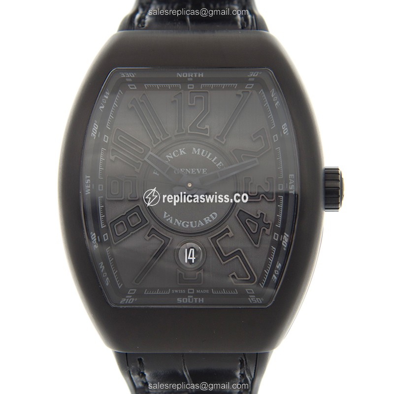 Franck Muller V 41 SC DT TT NR BR Automatic Watch with Black Dial & Alligator Strap