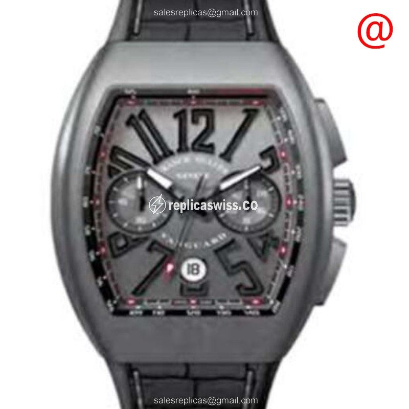Franck Muller V 45 CC DT Vanguard Replica with Automatic Movement & Gray Leather Strap Watch