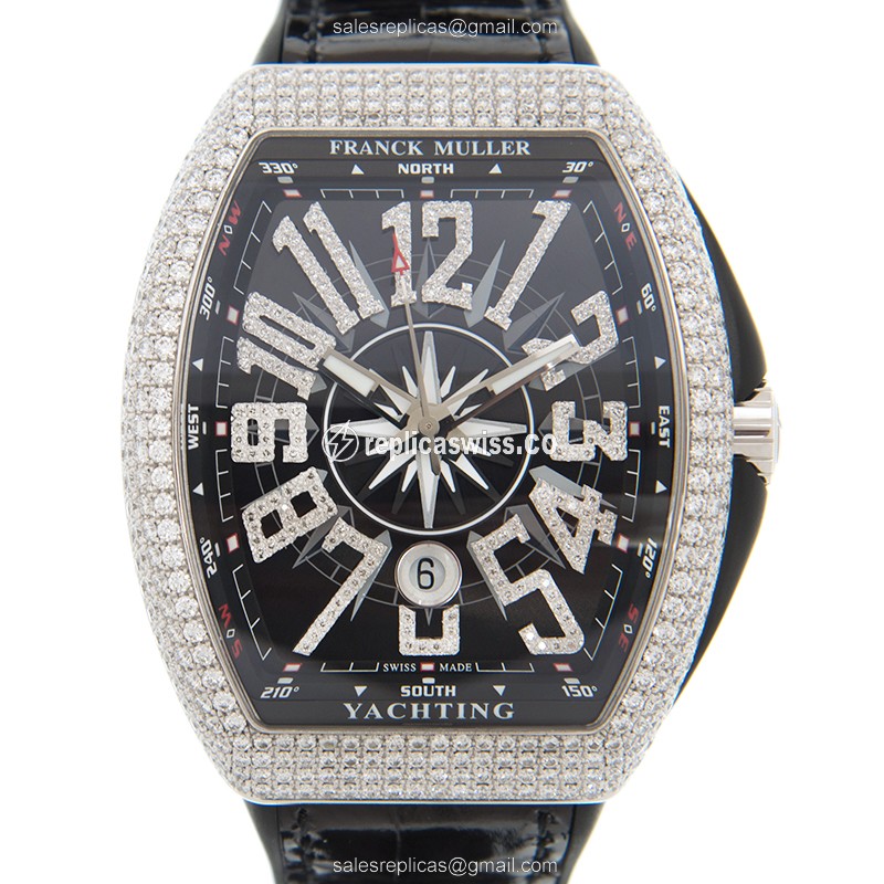 Franck Muller V 45 SC DT D NBR CD Yacht replica with Black Dial 18kt White Gold Case Watch