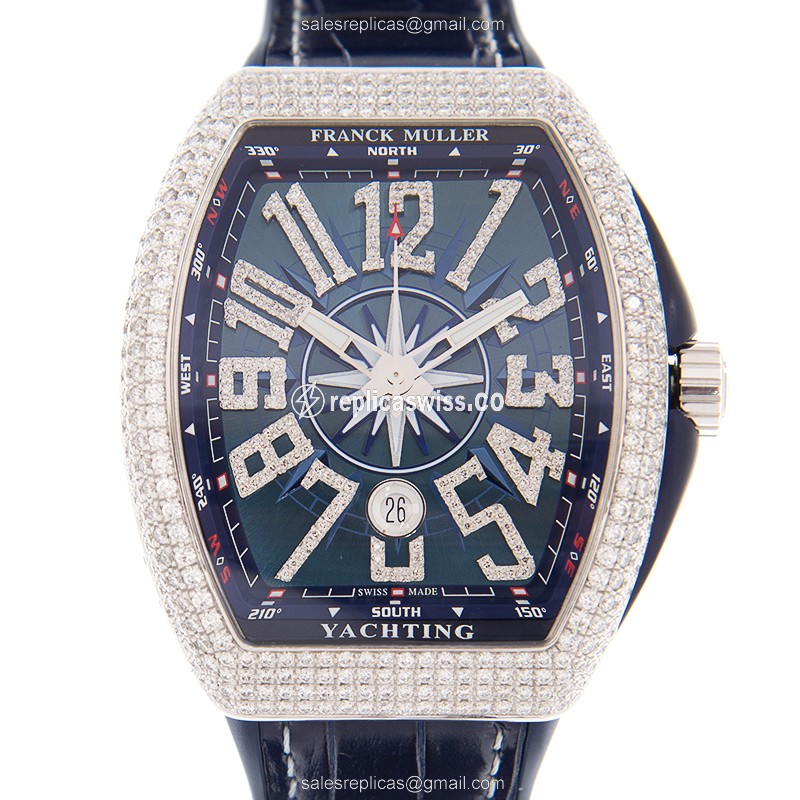 Franck Muller V 45 SC Yacht replica, Automatic movement, 18kt white gold case, blue leather strap