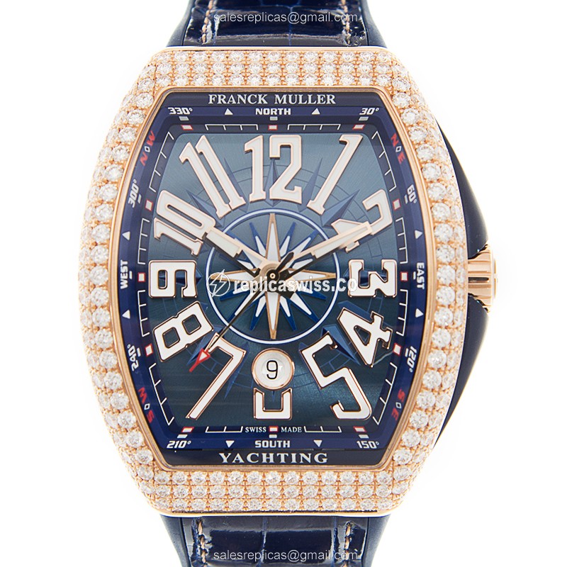 Franck Muller V 45 SC Yacht replica in 18kt Gold, Automatic Blue Dial & Leather Strap Watch