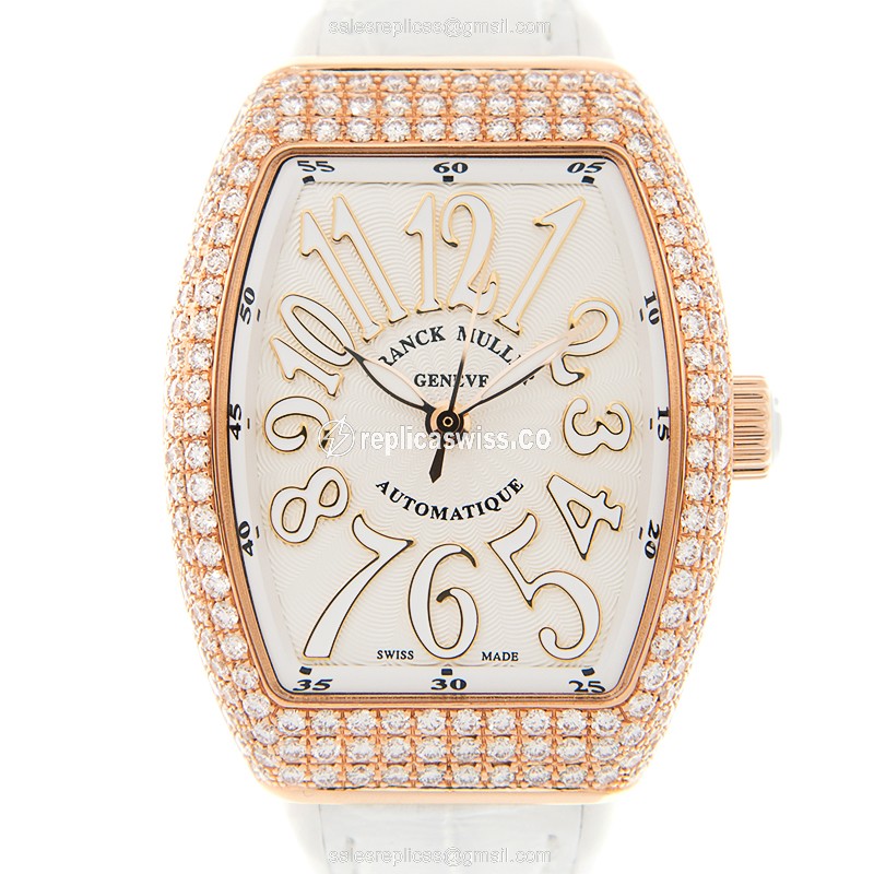 Franck Muller V29 Vanguard Replica with White Dial & Alligator strap, Automatic Movement Watch