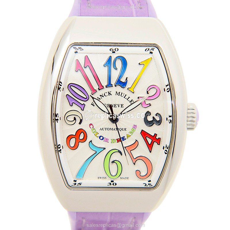 Franck Muller V32 SC Automatic Steel Case Replica, Silver Dial, Purple Rubber Strap Watch