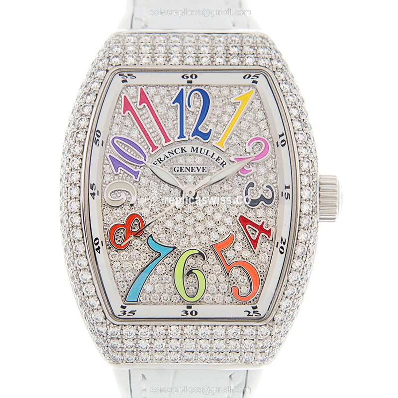 Franck Muller V32 SC Vanguard Automatic | 18kt White Gold Case | Silver Dial & Leather Strap Watch