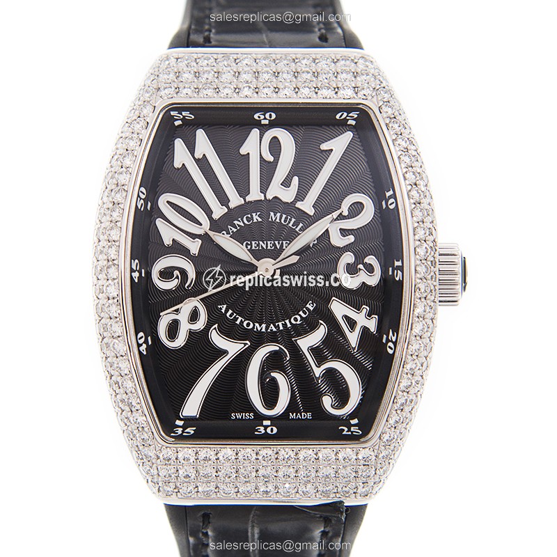 Franck Muller V32 SC Vanguard Automatic — White Dial, Diamond Case, Black Alligator Strap Watch