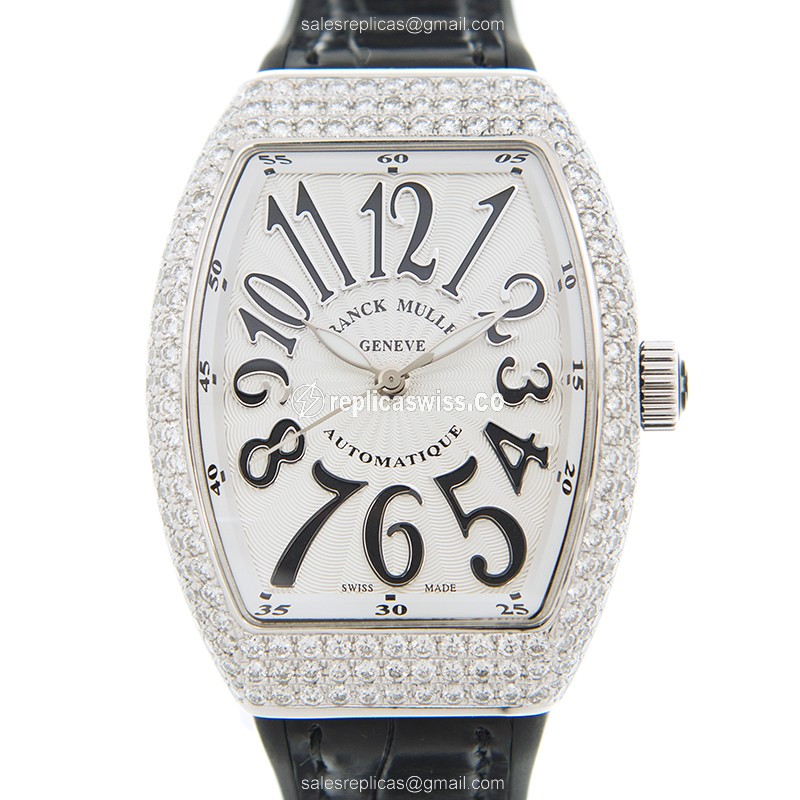 Franck Muller V32 White Dial Automatic Watch with Stainless Steel Case Diamond Accents
