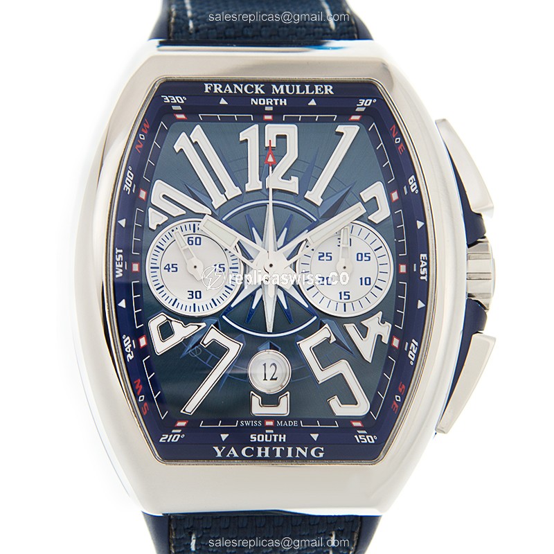 Franck Muller V45 Yacht replica features blue dial, stainless steel case, automatic movement
