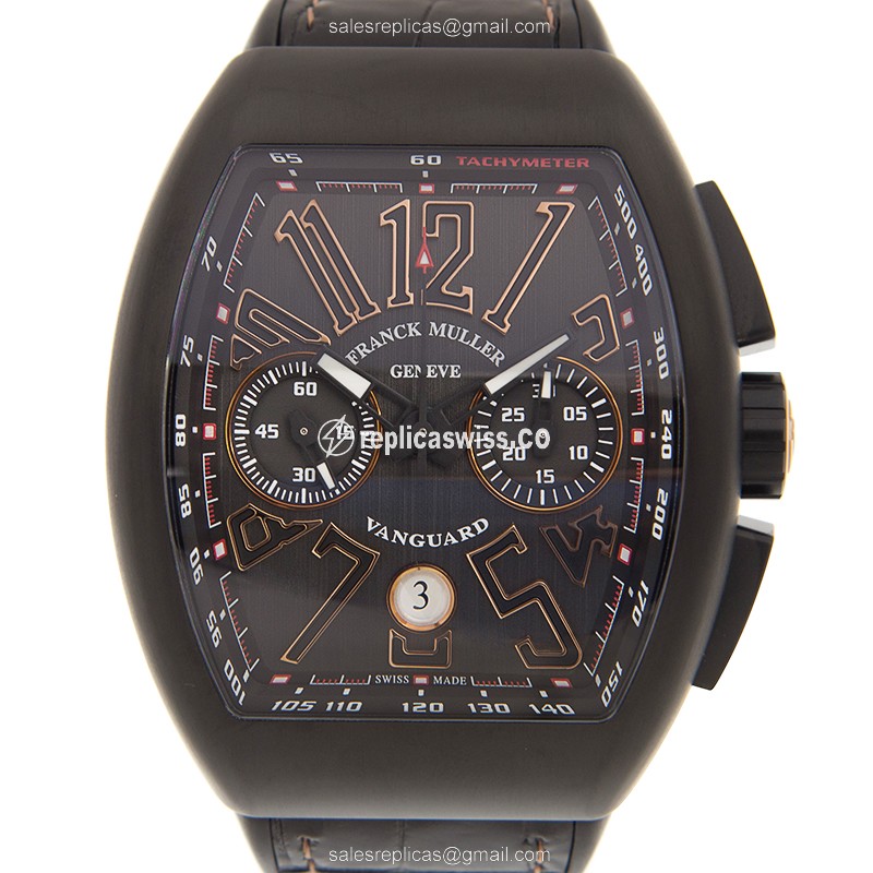 Franck Muller VANGUARD Automatic — Black Dial, Stainless Steel Case, Leather Strap Watch