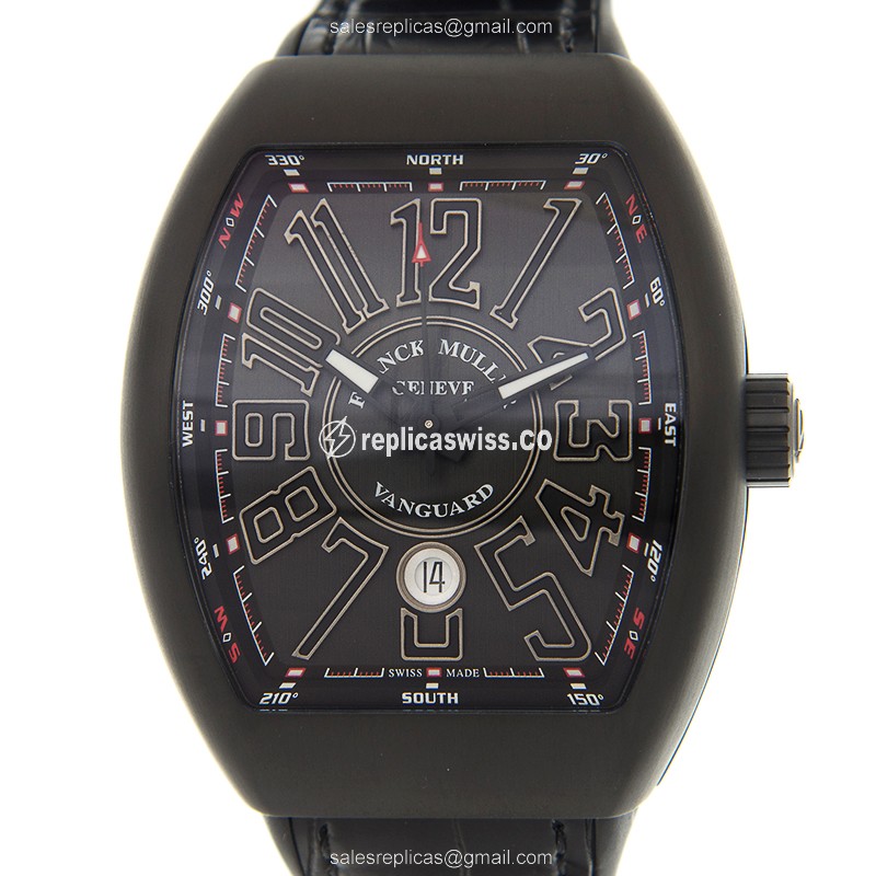 Franck Muller Vanguard DT Titanium Replica | Automatic Movement | Black Dial & Alligator Strap Watch