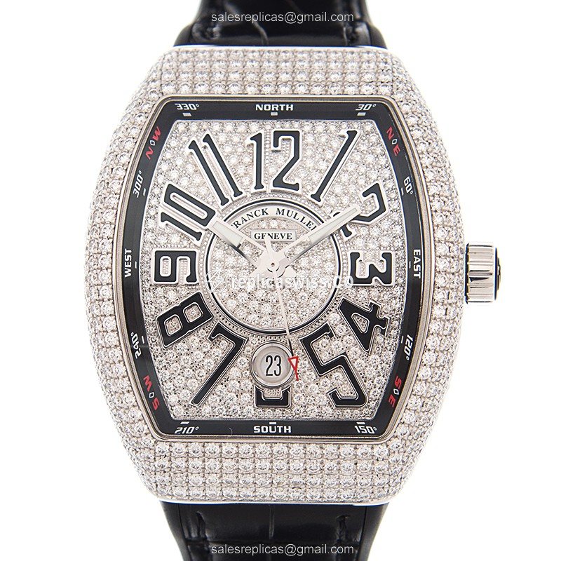 Franck Muller Vanguard Model V 41 SC DT Silver Dial, Automatic Movement & Leather Strap Watch