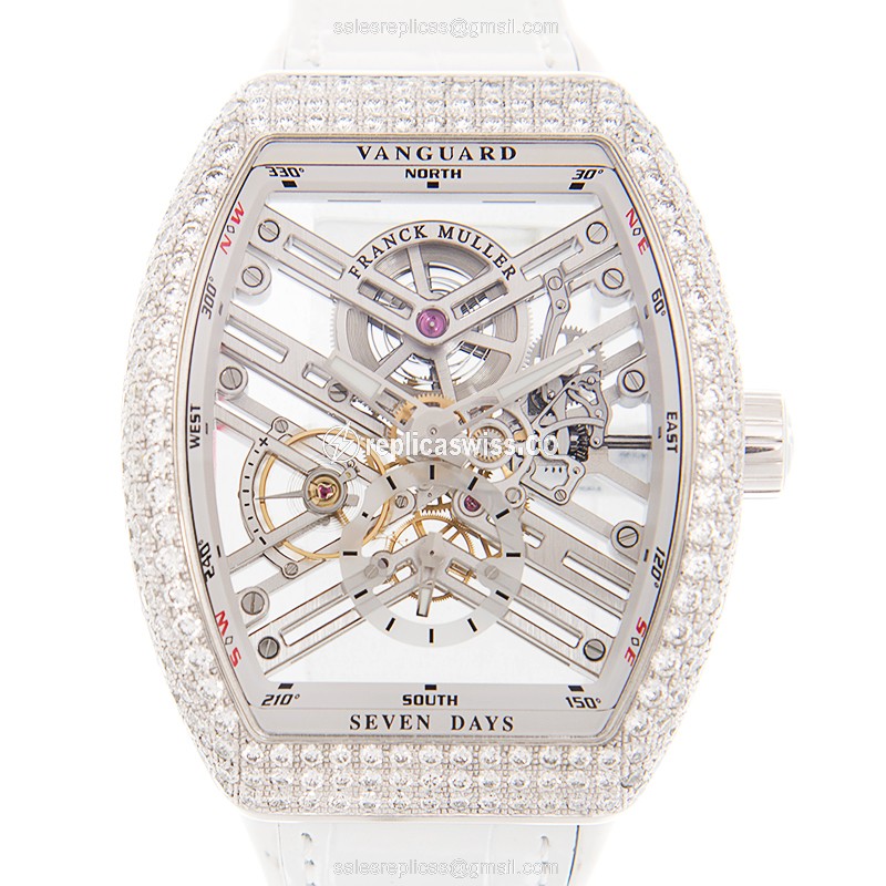 Franck Muller Vanguard S6 SQT D Manual Wind Watch | Silver Dial, Stainless Steel Case & Alligator