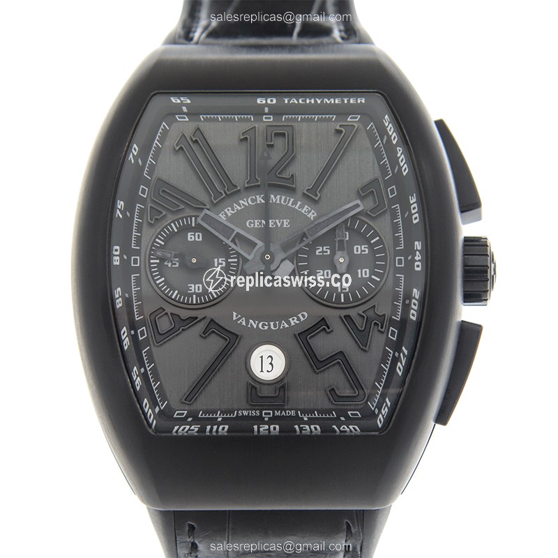 Franck Muller Vanguard V 45 DT Automatic Titanium Case, Black Leather Strap Watch