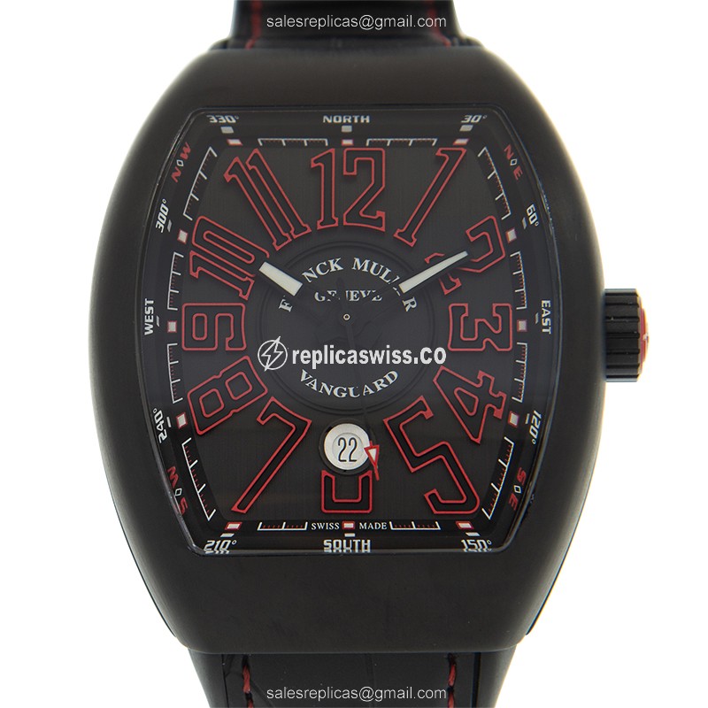 Franck Muller Vanguard V45 SC DT Automatic Titan Black Dial Alligator Strap Watch