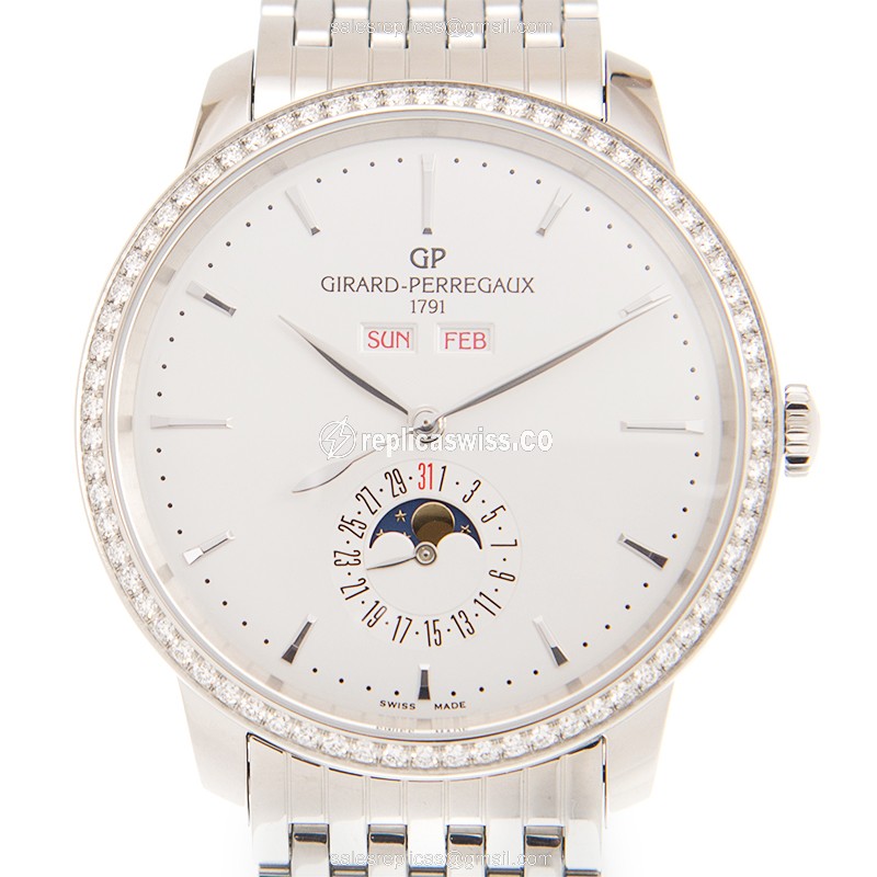 Girard Perregaux 1966 Automatic Replica in White Dial & Stainless Steel Case with Diamond Accents