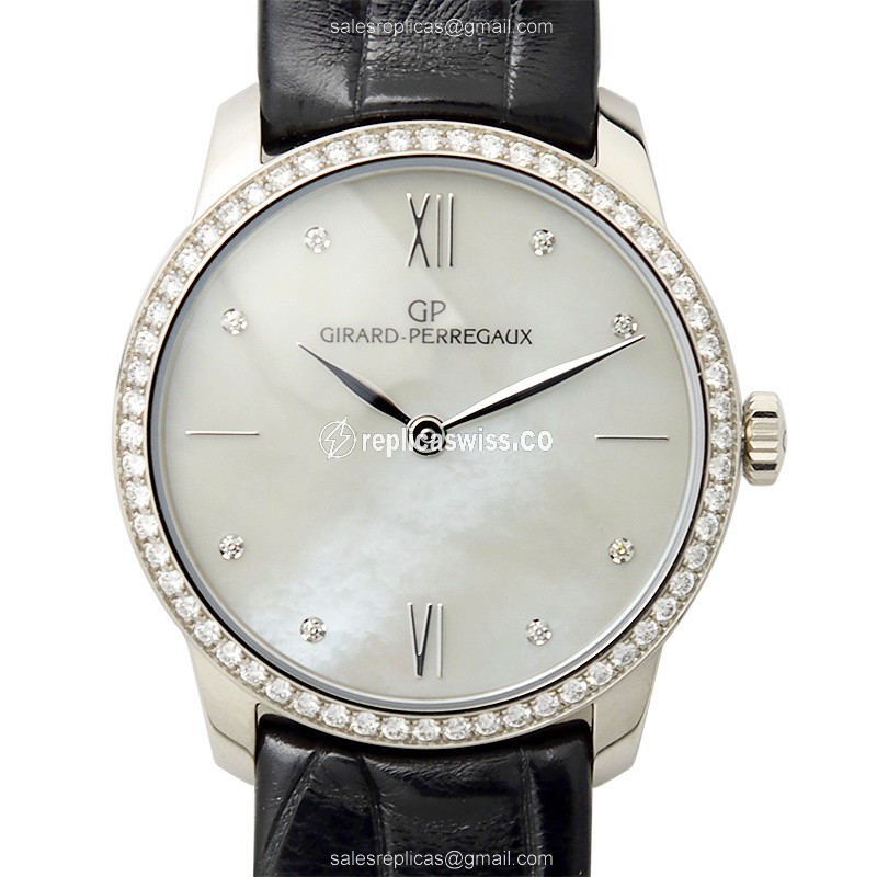 Girard Perregaux 1966 Automatic Replica, White Dial, 18kt Gold Case, Diamond Bezels Watch